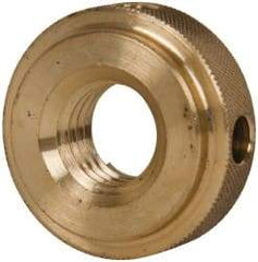 Gibraltar - 5/8-11" UNC Thread, Uncoated, Brass Round Knurled Check Nut - 1/2" Overall Height, 1-3/8" Diam x 3/8" Head Height, 1-1/8" Diam x 1/8" Base Height - Industrial Tool & Supply