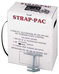 Value Collection - 3,000 Foot Long x 1/2 Inch Wide x 0.015 Inch Thick, Economy Polyproylene Strapping Kit - 260 Lbs Tensile Strength, Contains Self Dispensing Box, Polypropylene Strapping, 300 Metal Buckles and Tensioning Cutting Tool - Industrial Tool & Supply