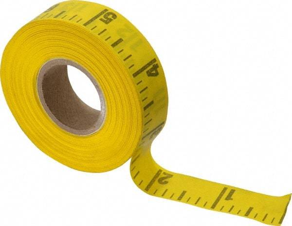 Made in USA - 60 Ft. Long x 5/8 Inch Wide, 1/4 Inch Graduation, Yellow, Adhesive Tape Measure - Reads Left to Right - Industrial Tool & Supply