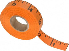 Made in USA - 60 Ft. Long x 5/8 Inch Wide, 1/4 Inch Graduation, Orange, Adhesive Tape Measure - Reads Right to Left - Industrial Tool & Supply