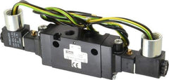 Parker - 1/4" Inlet x 1/4" Outlet, Double Solenoid Actuator, Solenoid Return, 2 Position, Body Ported Solenoid Air Valve - 120 VAC Input, 88 CFM, 1.4 CV, 4 Way, 145 psi, 7-3/10" Long x 1.15" Wide x 3.97" High, 0 to 160°F - Industrial Tool & Supply