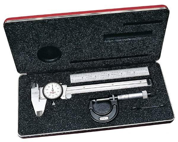 Starrett - 4 Piece, Machinist Caliper and Micrometer Tool Kit - 0 to 150 mm Caliper, 0 to 25 mm Micrometer - Industrial Tool & Supply