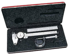 Starrett - 4 Piece, Machinist Caliper and Micrometer Tool Kit - 0 to 150 mm Caliper, 0 to 25 mm Micrometer - Industrial Tool & Supply