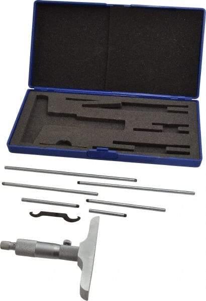Value Collection - 0 to 6" Range, 6 Rod, Mechanical Depth Micrometer - Ball Thimble, 4" Base Length, 0.001" Graduation, 4.5mm Rod Diam - Industrial Tool & Supply