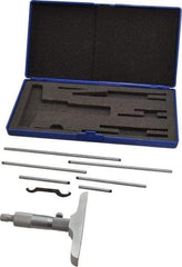 Value Collection - 0 to 6" Range, 6 Rod, Mechanical Depth Micrometer - Ball Thimble, 4" Base Length, 0.001" Graduation, 4.5mm Rod Diam - Industrial Tool & Supply