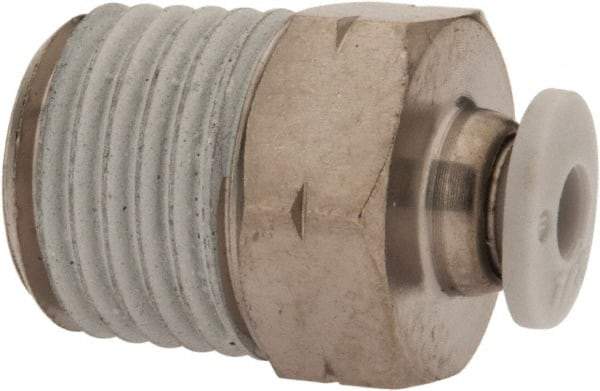 Norgren - 1/8" Tube OD, 1/4 NPTF Brass Push-to-Connect Tube Male Connector - Tube to Male NPT Connection, 150 Max psi, Nitrile O-Ring, 0 to 175°F Working Temp - Industrial Tool & Supply