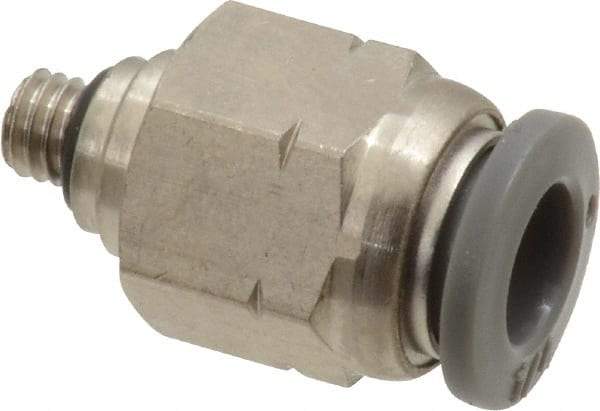 Norgren - 1/4" Tube OD, 10-32 UNF Brass Push-to-Connect Tube Male Connector - Tube to Male UNF Connection, 150 Max psi, Nitrile O-Ring, 0 to 175°F Working Temp - Industrial Tool & Supply