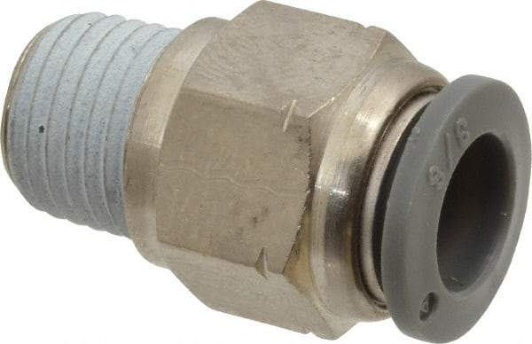 Norgren - 3/8" Tube OD, 1/4 NPTF Brass Push-to-Connect Tube Male Connector - Tube to Male NPT Connection, 150 Max psi, Nitrile O-Ring, 0 to 175°F Working Temp - Industrial Tool & Supply