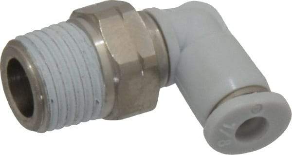 Norgren - 1/8" Tube OD, 1/8 NPTF Brass Push-to-Connect Tube Male Swivel Elbow - Tube to Male NPT Connection, 150 Max psi, Nitrile O-Ring, 0 to 175°F Working Temp - Industrial Tool & Supply
