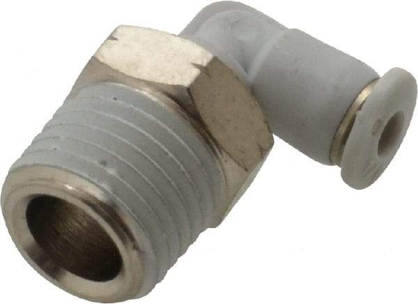 Norgren - 1/8" Tube OD, 1/4 NPTF Brass Push-to-Connect Tube Male Swivel Elbow - Tube to Male NPT Connection, 150 Max psi, Nitrile O-Ring, 0 to 175°F Working Temp - Industrial Tool & Supply