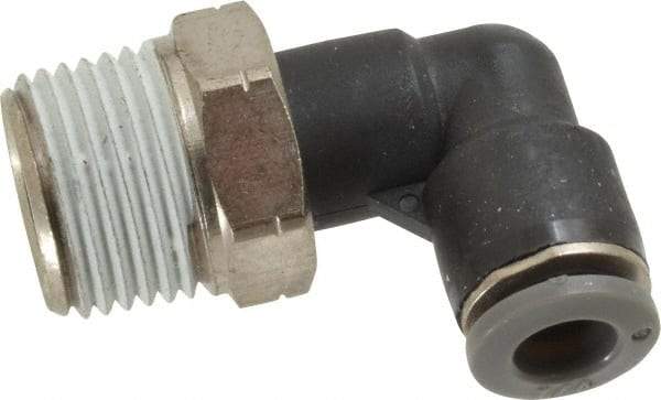 Norgren - 1/4" Tube OD, 3/8 NPTF Brass Push-to-Connect Tube Male Swivel Elbow - Tube to Male NPT Connection, 150 Max psi, Nitrile O-Ring, 0 to 175°F Working Temp - Industrial Tool & Supply