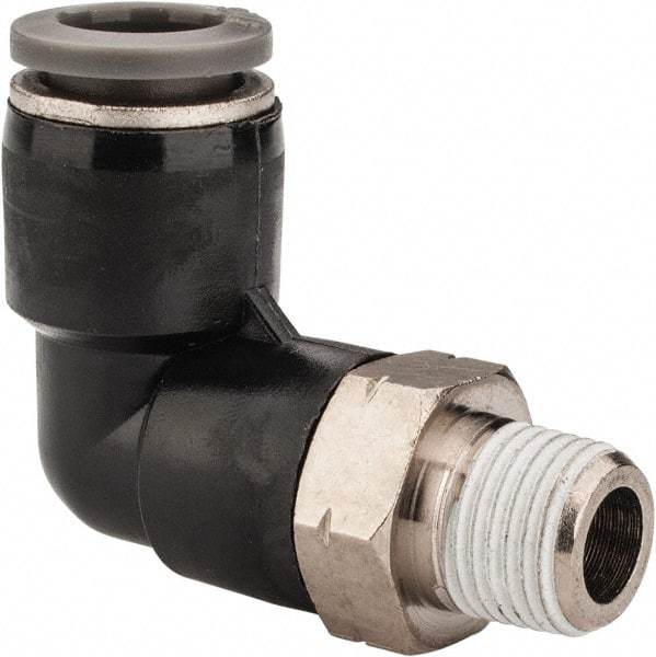 Norgren - 5/16" Tube OD, 1/8 NPTF Brass Push-to-Connect Tube Male Swivel Elbow - Tube to Male NPT Connection, 150 Max psi, Nitrile O-Ring, 0 to 175°F Working Temp - Industrial Tool & Supply