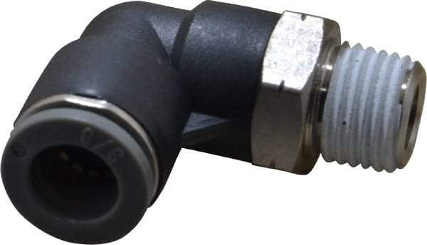 Norgren - 3/8" Tube OD, 1/4 NPTF Brass Push-to-Connect Tube Male Swivel Elbow - Tube to Male NPT Connection, 150 Max psi, Nitrile O-Ring, 0 to 175°F Working Temp - Industrial Tool & Supply