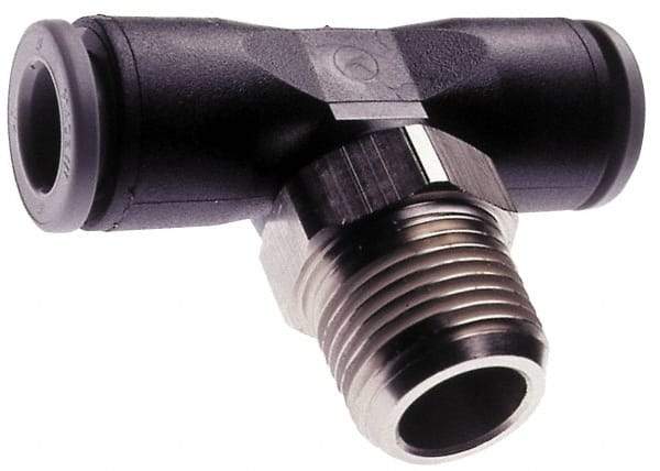 Norgren - 1/8" Tube OD, 1/8 NPTF Brass Push-to-Connect Tube Male Swivel Branch Tee - Tube to Male NPT Connection, 150 Max psi, Nitrile O-Ring, 0 to 175°F Working Temp - Industrial Tool & Supply