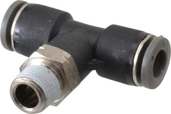 Norgren - 1/4" Tube OD, 1/8 NPTF Brass Push-to-Connect Tube Male Swivel Branch Tee - Tube to Male NPT Connection, 150 Max psi, Nitrile O-Ring, 0 to 175°F Working Temp - Industrial Tool & Supply