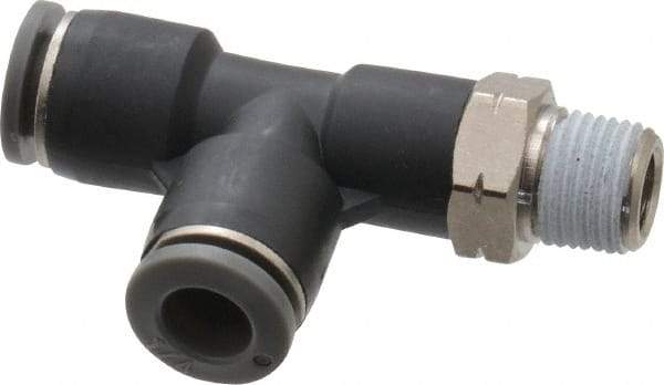 Norgren - 1/4" Tube OD, 1/8 NPTF Brass Push-to-Connect Tube Male Swivel Run Tee - Tube to Male NPT Connection, 150 Max psi, Nitrile O-Ring, 0 to 175°F Working Temp - Industrial Tool & Supply