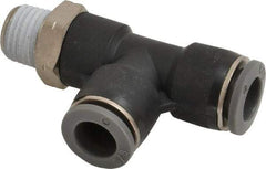 Norgren - 3/8" Tube OD, 1/4 NPTF Brass Push-to-Connect Tube Male Swivel Run Tee - Tube to Male NPT Connection, 150 Max psi, Nitrile O-Ring, 0 to 175°F Working Temp - Industrial Tool & Supply