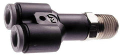 Norgren - 5/32" Tube OD, 1/4 NPTF Brass Push-to-Connect Tube Male Parallel Y - Tube to Male NPT Connection, 150 Max psi, Nitrile O-Ring, 0 to 175°F Working Temp - Industrial Tool & Supply