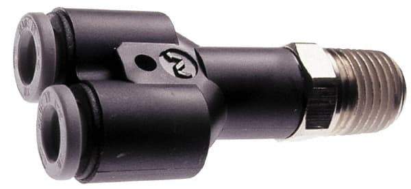 Norgren - 10mm Tube OD, 1/2 BSPT Brass Push-to-Connect Tube Male Parallel Y - Tube to Male BSPT Connection, 150 Max psi, Nitrile O-Ring, 0 to 175°F Working Temp - Industrial Tool & Supply