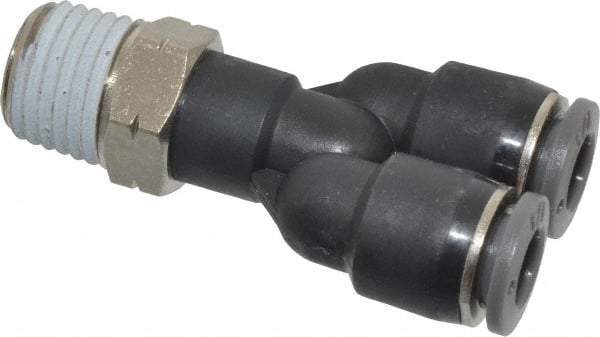 Norgren - 1/4" Tube OD, 1/4 NPTF Brass Push-to-Connect Tube Male Parallel Y - Tube to Male NPT Connection, 150 Max psi, Nitrile O-Ring, 0 to 175°F Working Temp - Industrial Tool & Supply