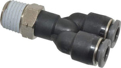 Norgren - 1/4" Tube OD, 1/4 NPTF Brass Push-to-Connect Tube Male Parallel Y - Tube to Male NPT Connection, 150 Max psi, Nitrile O-Ring, 0 to 175°F Working Temp - Industrial Tool & Supply