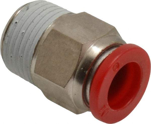 Norgren - 10mm Tube OD, 3/8 BSPT Brass Push-to-Connect Tube Male Connector - Tube to Male BSPT Connection, 150 Max psi, Nitrile O-Ring, 0 to 175°F Working Temp - Industrial Tool & Supply