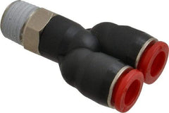 Norgren - 8mm Tube OD, 1/4 BSPT Brass Push-to-Connect Tube Male Parallel Y - Tube to Male BSPT Connection, 150 Max psi, Nitrile O-Ring, 0 to 175°F Working Temp - Industrial Tool & Supply