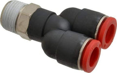 Norgren - 10mm Tube OD, 3/8 BSPT Brass Push-to-Connect Tube Male Parallel Y - Tube to Male BSPT Connection, 150 Max psi, Nitrile O-Ring, 0 to 175°F Working Temp - Industrial Tool & Supply
