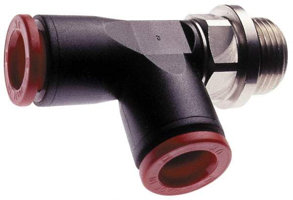 Norgren - 8mm Tube OD, 1/4 BSPP Brass Push-to-Connect Tube Male Swivel Run Tee - Tube to Male BSPP Connection, 150 Max psi, Nitrile O-Ring, 0 to 175°F Working Temp - Industrial Tool & Supply