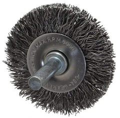 Made in USA - 2" OD, 1/4" Shank Diam, Crimped Steel Wheel Brush - 1/4" Face Width, 0.014" Filament Diam, 6,000 RPM - Industrial Tool & Supply