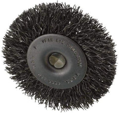 Made in USA - 2-1/2" OD, 1/4" Shank Diam, Crimped Steel Wheel Brush - 1/4" Face Width, 0.014" Filament Diam, 4,500 RPM - Industrial Tool & Supply