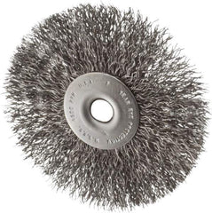 Made in USA - 3-1/2" OD, 1/4" Shank Diam, Crimped Steel Wheel Brush - 1/4" Face Width, 0.014" Filament Diam, 4,500 RPM - Industrial Tool & Supply