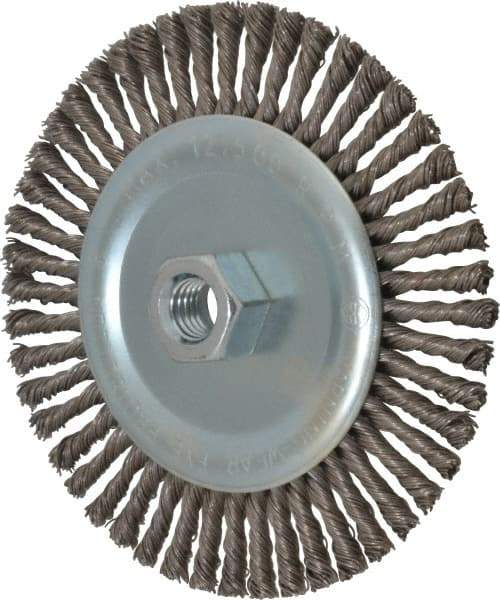 Anderson - 6" OD, 5/8-11 Arbor Hole, Knotted Steel Wheel Brush - 3/16" Face Width, 1-1/8" Trim Length, 0.02" Filament Diam, 12,500 RPM - Industrial Tool & Supply