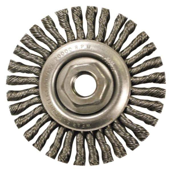 Anderson - 4" OD, M10x1.50 Arbor Hole, Knotted Stainless Steel Wheel Brush - 1/4" Face Width, 7/8" Trim Length, 0.02" Filament Diam, 20,000 RPM - Industrial Tool & Supply