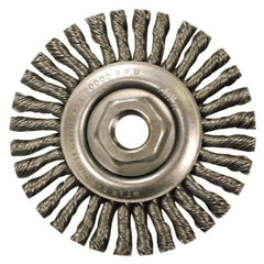 Anderson - 4" OD, M10x1.25 Arbor Hole, Knotted Steel Wheel Brush - 1/4" Face Width, 7/8" Trim Length, 0.02" Filament Diam, 20,000 RPM - Industrial Tool & Supply