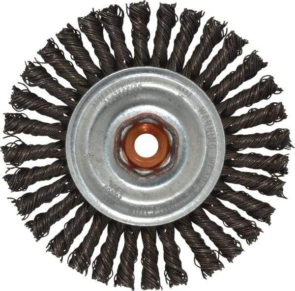 Anderson - 4" OD, M10x1.50 Arbor Hole, Knotted Steel Wheel Brush - 1/4" Face Width, 7/8" Trim Length, 0.02" Filament Diam, 20,000 RPM - Industrial Tool & Supply