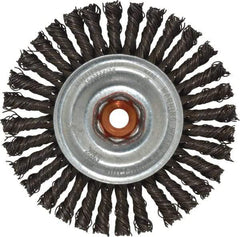 Anderson - 4" OD, M10x1.50 Arbor Hole, Knotted Steel Wheel Brush - 1/4" Face Width, 7/8" Trim Length, 0.02" Filament Diam, 20,000 RPM - Industrial Tool & Supply
