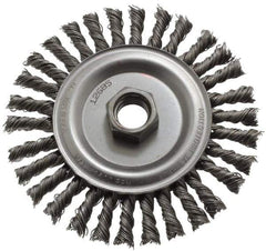 Anderson - 4-1/2" OD, 5/8-11 Arbor Hole, Knotted Steel Wheel Brush - 1/4" Face Width, 13/16" Trim Length, 0.02" Filament Diam, 12,500 RPM - Industrial Tool & Supply