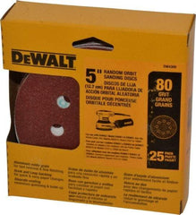 DeWALT - 5" Diam, 80 Grit, Aluminum Oxide Hook & Loop Disc - Medium Grade, Coated, Paper Backing, - Industrial Tool & Supply