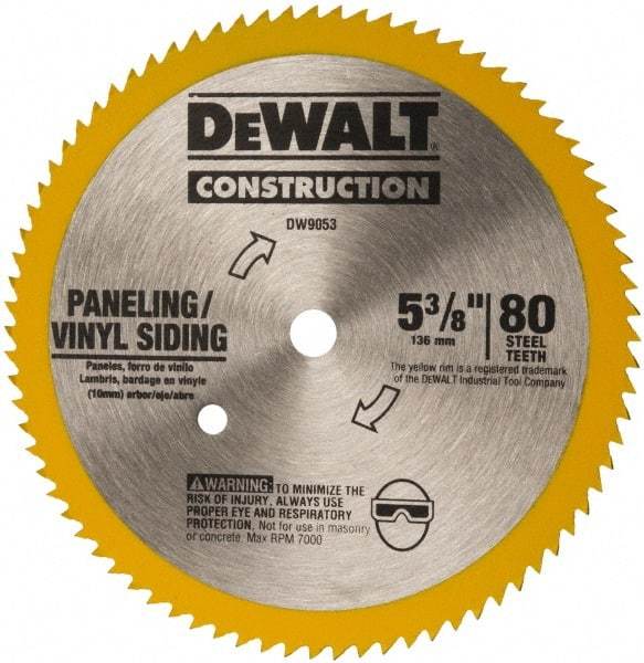 DeWALT - 5-3/8" Diam, 10mm Arbor Hole Diam, 80 Tooth Wet & Dry Cut Saw Blade - Steel, Standard Round Arbor - Industrial Tool & Supply