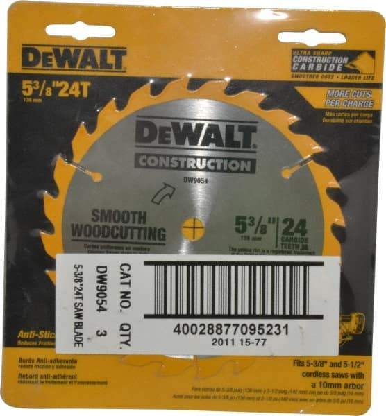 DeWALT - 5-3/8" Diam, 10mm Arbor Hole Diam, 24 Tooth Wet & Dry Cut Saw Blade - Carbide-Tipped, Smooth Action, Standard Round Arbor - Industrial Tool & Supply