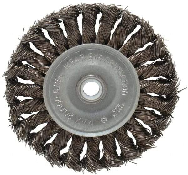 Anderson - 4" OD, 1/2" Arbor Hole, Knotted Steel Wheel Brush - 1/2" Face Width, 1" Trim Length, 0.02" Filament Diam, 20,000 RPM - Industrial Tool & Supply