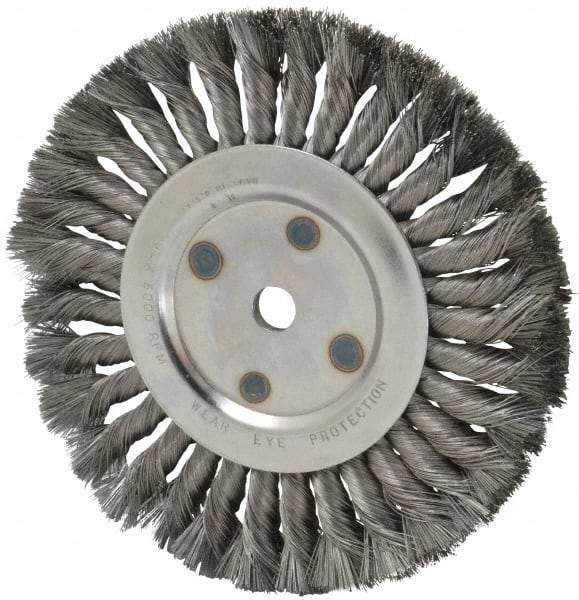 Anderson - 8" OD, 5/8" Arbor Hole, Knotted Steel Wheel Brush - 5/8" Face Width, 1-3/4" Trim Length, 0.0118" Filament Diam, 6,000 RPM - Industrial Tool & Supply