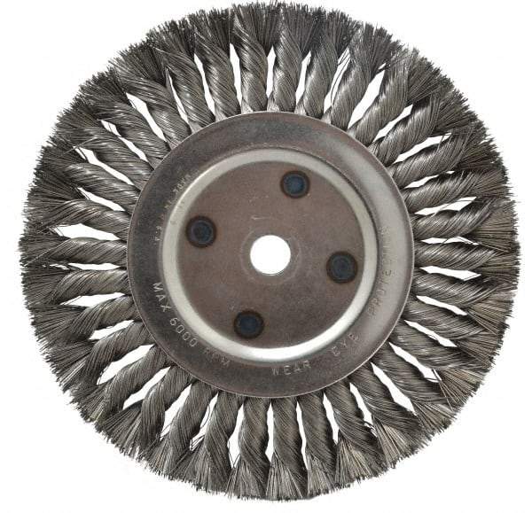 Anderson - 8" OD, 5/8" Arbor Hole, Knotted Steel Wheel Brush - 5/8" Face Width, 1-3/4" Trim Length, 0.016" Filament Diam, 6,000 RPM - Industrial Tool & Supply