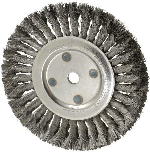 Anderson - 8" OD, 5/8" Arbor Hole, Knotted Steel Wheel Brush - 5/8" Face Width, 1-3/4" Trim Length, 0.014" Filament Diam, 6,000 RPM - Industrial Tool & Supply