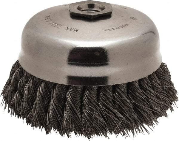 Anderson - 5" Diam, 5/8-11 Threaded Arbor, Steel Fill Cup Brush - 0.014 Wire Diam, 1-1/4" Trim Length, 7,000 Max RPM - Industrial Tool & Supply