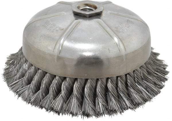 Anderson - 6" Diam, 5/8-11 Threaded Arbor, Steel Fill Cup Brush - 0.014 Wire Diam, 1-3/8" Trim Length, 6,600 Max RPM - Industrial Tool & Supply