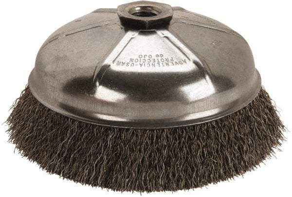 Anderson - 6" Diam, 5/8-11 Threaded Arbor, Steel Fill Cup Brush - 0.014 Wire Diam, 1-3/8" Trim Length, 6,600 Max RPM - Industrial Tool & Supply