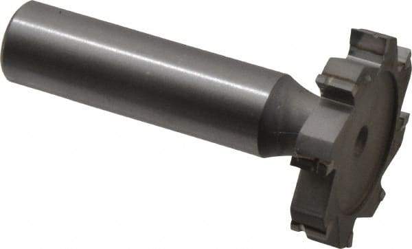 Made in USA - 1-1/4" Diam x 7/32" Face Width, Carbide-Tipped, 8 Teeth, Shank Connection Woodruff Keyseat Cutter - Uncoated, 2-7/32" OAL x 1/2" Shank, Straight Teeth, ANSI 710, Old Standard 20 - Industrial Tool & Supply