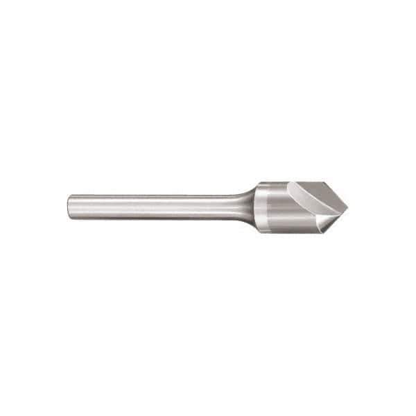 SGS - 3/8" Head Diam, 1/4" Shank Diam, 1 Flute 90° Solid Carbide Countersink - Bright Finish, 2-13/16" OAL, Single End, Straight Shank, Right Hand Cut - Industrial Tool & Supply